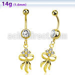 mdk508 gold 316l steel belly banana w & dangling flower & bow