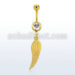 mdk584x gold pvd plated belly banana w dangling bird wing
