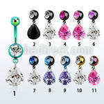mdkz409 pvd 316l steel belly banana w dangling 11 x 9mm pear cz