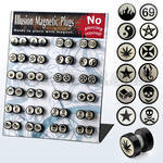 mgipl board of black anodized magnetic plugs w assorted logos