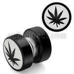 mpls1 black 316l steel magnetic fake plug with marijuana logo