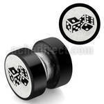 mpls8 black 316l steel magnetic fake plug with two dices logo