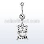 msd572 316l steel belly banana w a dangling horseshoe design