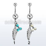 msd601b plain steel belly banana w dangling faux turquoise balls