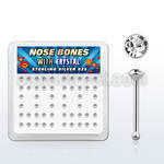 nb14cx box w 52 pcs of silver nose bones w 2mm round crystals