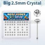 nb19cx box of silver nose bones w big 2 5mm clear crystal tops