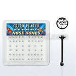 nbrbbxc box of black plated silver nose bones w clear crystals