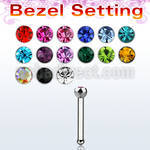 nbsb20 steel nose bone with 2mm top with bezel set crystal