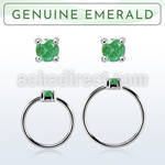 nhge10 silver nose ring w a 2mm emerald in casting prong set