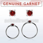 nhge2 silver nose ring w a 2mm garnet in casting prong set