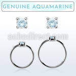 nhge8 silver nose ring w a 2mm aquamarine in casting prong set