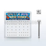 npbc box of silver nose bones with 1 5mm prong crystals