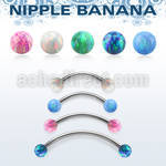 npbnop5 surgical steel nipple banana 5mm synthetic opal balls