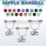 npdl16 steel nipple barbell w chain dangling infinity symbol