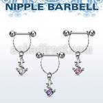 npdl23 steel nipple barbell w chain dangling anchor w cz