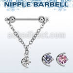 npdl2 steel nipple barbell w a dangling moon w a central cz