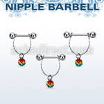 npdl31 steel nipple barbell w chain multi crystal rasta ball