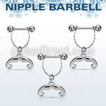 npdl39 steel nipple barbell w dangling french mustache design