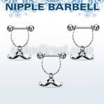 npdl40 steel nipple barbell w dangling happy mustache design