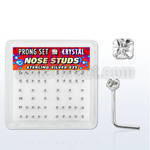 npscs box of silver nose studs with clear prong set crystals