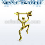 nptd14 gold pvd plated nipple barbell arrow hanging man 