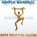 npttd11 rose gold pvd plated steel nipple barbell w hanging man 