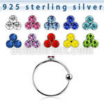 ns06tm sterling silver hoop nose ring with ball tri crystals