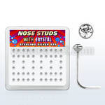 ns14cx box w silver nose studs w 2mm clear round crystal tops