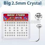 ns19cx box of silver nose studs with big 2 5mm clear crystal