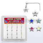 nsds16 box of silver nose studs w ball crystal colored star