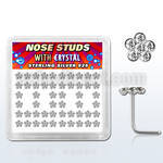 nsflbxc box of silver nose studs with clear crystal flower