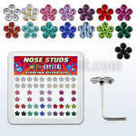 nsflbxs silver nose studs w assorted color crystal flower