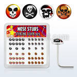 nslgx2 box of silver nose studs with assorted skull logo