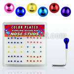 nsmtbx box of silver nose studs with color plated ball tops