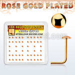 nsmx3rs box w 52 rose gold plated silver nose studs 2mm flat top