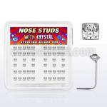 nssqbxc box of silver nose studs with 2mm square clear crystals