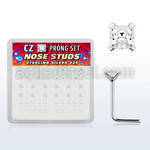 nszbqc box of silver nose studs with 2mm square clear prong cz