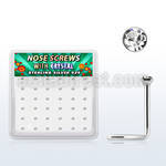 nw9cbx box of silver nose screws, 20g w 1.5mm clear crystal top