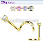 nwtzr2 gold plated steel nose screw, 20g  w prong set 2mm cz