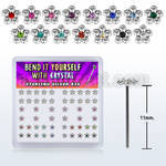 nyflbxs2 silver bend it nose studs with flower w center crystal