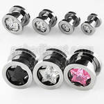 pgzs polished 316l steel screw fit flesh tunnel w star cz