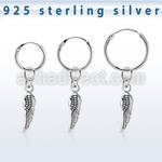 phod44 silver helix hoop earring w a silver bird wing dangling