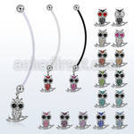 pnd465 pregnancy belly ring w crystal owl sitting on a branch