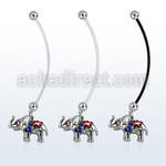 pnd467b pregnancy belly ring w dangling crystals elephant