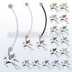 pnd675 pregnancy belly ring w dangling pegasus w crystal wings
