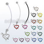 pnd678 pregnancy belly ring w dangling crystal heart arrow 