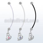 pndz373 pregnancy belly ring w dangling double heart w round cz