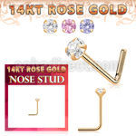 rnszm2 14k rose gold nose stud 22g 2mm round color cz