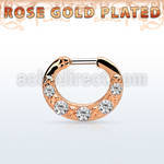 rsepg14 rose gold plated silver septum clicker 14g w 5 cz stones
