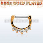 rsepq16 rose gold plated silver septum clicker 16g w 5 czs stone
